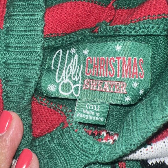 Ugly Christmas Sweater - Hooded Elf w/Pom Pom  (Medium) - Picture 3 of 9